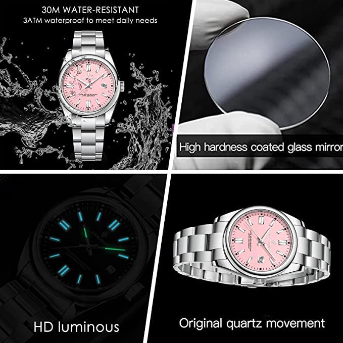 BENYAR AKNIGHT Pink Mens Watch Stylish Wrist Watches for Men, 50M Waterproof Stainless Steel Quartz Movement, Analog Chronograph Business Date Luminous Watch