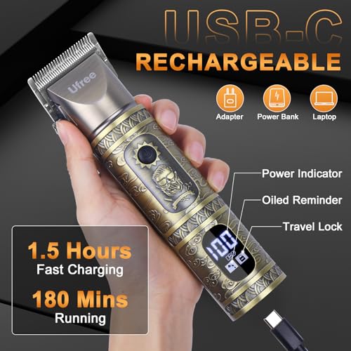 Ufree Professional Hair Clippers for Men, 3 in 1 Mens Beard Trimmer, Shavers for Men, Electric Razor, Nose Hair Trimmer, Cordless Barber Clippers, Mens Grooming Kit, Birthday Gift for Dad