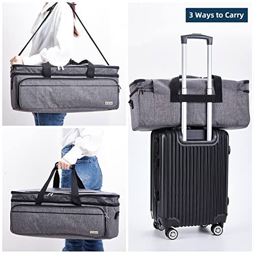 NICOGENA Double Layer Carrying Case with Mat Pocket for Cricut Maker 3, Explore 3, Multi Large Front Compartments for Tools, Accessories and Supplies, Grey
