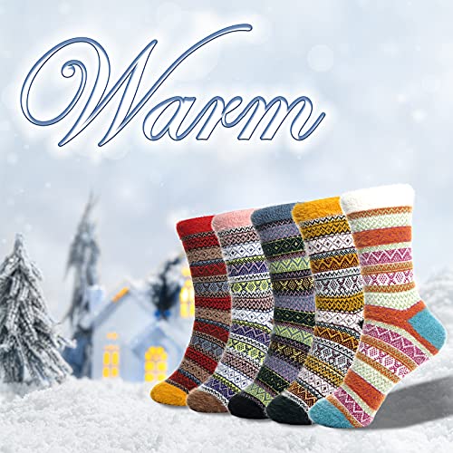 5 Pairs Fuzzy Cozy Warm Socks for Women Winter Wool Thick Casual Home Sleeping Soft Socks Gifts for Women