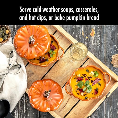 STAUB 0.5-qt Petite Ceramic, Oven & Stove Safe up to 572°F, Pumpkin Dish, Baking , Candy Dish, Burnt Orange