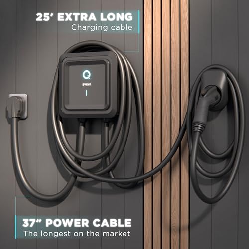 EVIQO Level 2 EV Charger - Smart EV Chargers - 48 Amp Home EVSE - WiFi EV Level 2 Charger - Level 2 Charger NEMA 14-50 or Hardwire - 25ft Cable EV Charger Level 2, Electric Car Charger Energy Star/UL