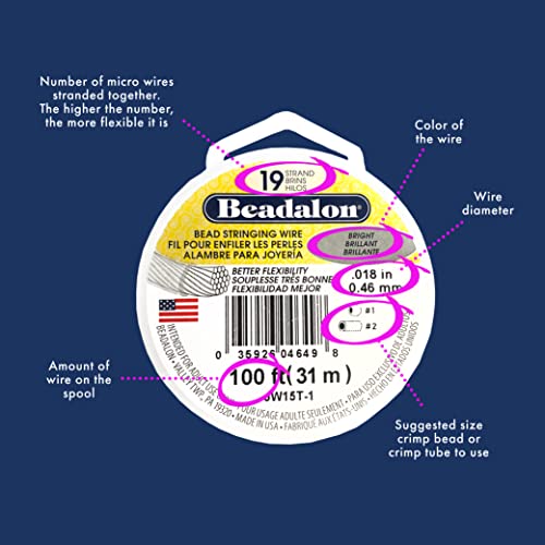 Beadalon 19 Strand Stainless Steel Bead Stringing Wire, .018 in / 0.46 mm, Bronze, 30 ft / 9.2 m