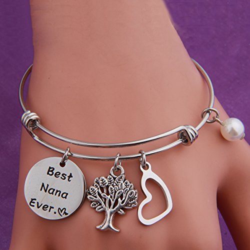 RQIER Birthday Gift for Nana Best Nana Ever Bracelet Expandable Wire Bangle for Grandma (Bangle Bracelet)