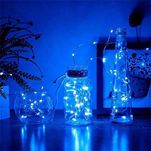 Yalilong 2 Pack with Timer Function Battery Operated Dewdrop Led Lights,Mini Fairy Lights for Home Parties Christmas/Halloween Holiday Decoration,6 Hours on/18 Hours Off,30 LEDs,10 Feet (Blue)