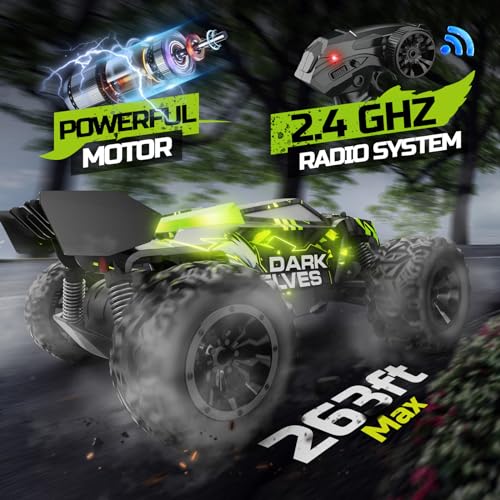 DEERC Remote Control Car, 2.4Ghz Glowing RC Cars W/ 2 Rechargeable Batteries for 40 Min Play, All Terrain Off-Road Monster Truck Toys for Boys Kids Age 4-7 8-12 Birthday Xmas Gift