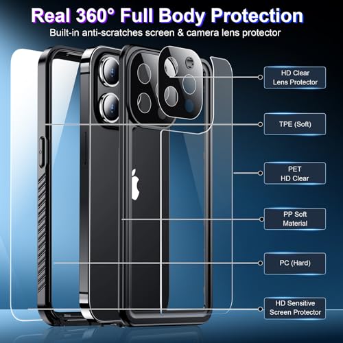 Red2Fire 2024 New for iPhone 13 Pro Case Waterproof,[Built-in Screen Protector & Camera Protector][Full Body Shockproof][IP68 Underwater][Dustproof][Dropproof] Phone Case for iPhone 13 Pro 6.1"