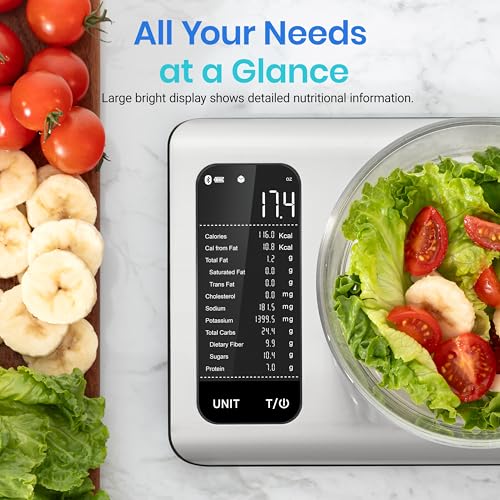 Etekcity Food Kitchen Scale, Digital Grams and Ounces for Weight Loss With Smart Nutrition App, 19 Facts Tracking, Baking, Cooking, Portion Control, Macro, Keto, 11 Pounds-Large, Stainless Steel