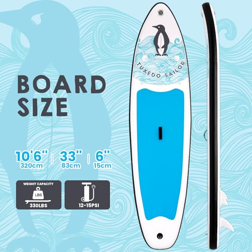 Tuxedo Sailor Inflatable Stand Up Paddle Board Inflatable SUP 10'6"×33"×6" Stand Up Paddle Board for All Skill Levels Included with Board, Paddle, Pump, Fins, Backpack