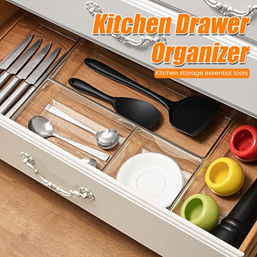 Criusia Drawer Organizer, 6 Pack Clear Plastic Drawer Organizer Bins, Versatile Organization and Storage Trays for Vanity Makeup, Bathroom, Kitchen Utensils