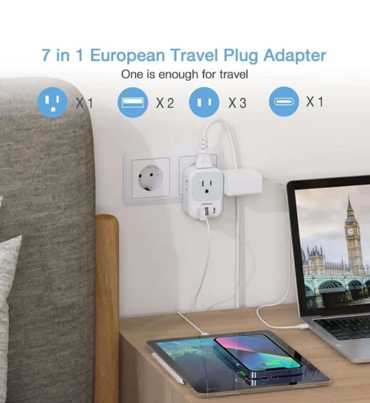 TESSAN Israel Power Adapter, Type H Travel Plug Converter Adaptor with 2 USB Ports 2 American Outlets for US to Israel Palestine Jerusalem