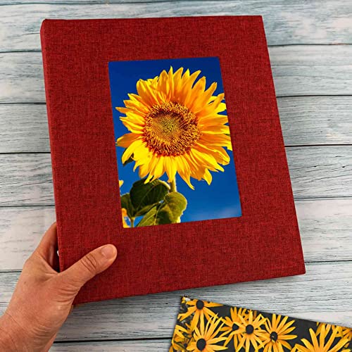 GPIRAL Photo Album 8x10 – 64 Photos for 8x10, Clear Pages, Linen Cover with Front Window, Photo Album for 8x10 Photos, Red