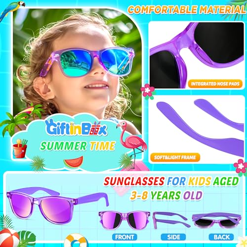 GIFTINBOX Kids Sunglasses Bulk，Kids Sunglasses Party Favor For Kids 4-8, 16Pack Translucent Sunglasses For Kids Boys Girls Age 3-8, Party Favors For Kids 3-5 UV400 Protection Pool Beach Party Favors…