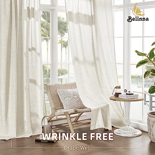 Belinna Ivory Linen Curtains 84 Inch Long Back Tab Semi Sheer Curtains for Living Room 7 Ft Light Filtering Rod Pocket Neutral Boho Cream Off White Window Curtain Drapes 84 Length 2 Panels Set