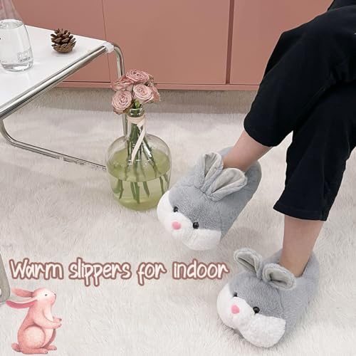 Caramella Bubble Classic Bunny Slippers for Women Funny Animal Novelty Slippers for Adults Cute Plush Rabbit Bedroom Slippers Grey