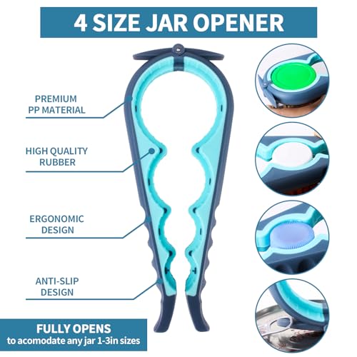 Can Opener Manual & Jar Opener set，Manual Can Opener with Magnet ，Heavy Duty can opener manual smooth edge.(2, Blue+Grey blue)