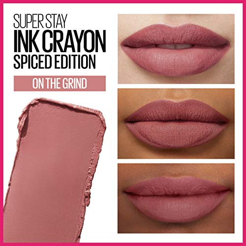 Maybelline Super Stay Ink Crayon Lipstick Makeup, Precision Tip Matte Lip Crayon with Built-in Sharpener, Longwear Up To 8Hrs, On The Grind, Purple Mauve Pink, 1 Count