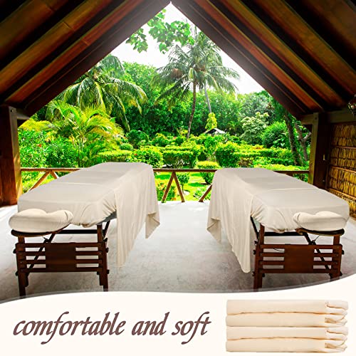 Oudain 4 Sets 3 Piece Soft Microfiber Massage Table Sheets Set Bulk Includes Massage Flat Sheet and Fitted Sheet and Face Rest Cover(Beige)