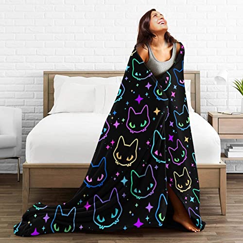 Colorful Cat Throw Blanket Plush Flannel Bed Sofa Couch Office Home Women Men Soft Warm Lightweight 50 x 60 inches