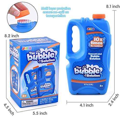 JOYIN 2 Bottles Bubbles Refill Solutions 64 oz (up to 5 Gallon) Big Bubble Solution 64 OZ Concentrated Bubble Solution for Bubble Machine, Gun, Wand Refill Fluid Summer, Easter Toys (Blue)