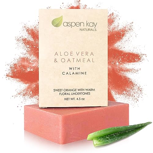 Aspen Kay Naturals Handmade Calamine Soap Bar for Face & Body - Organic Aloe Vera & Colloidal Oats - Natural Soap with Organic Skin Loving Oil - Gentle Soap – Made in the USA 4.5 oz