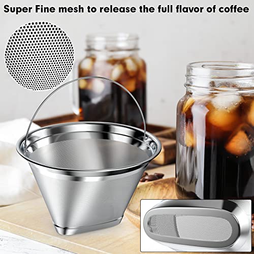 Stainless Steel Reusable Coffee Filter Compatible with Ninja Coffee Maker, 4 Cone Coffee Filters Coffee Basket, Permanent Coffee filters fit for Ninja CFP201 CFP300