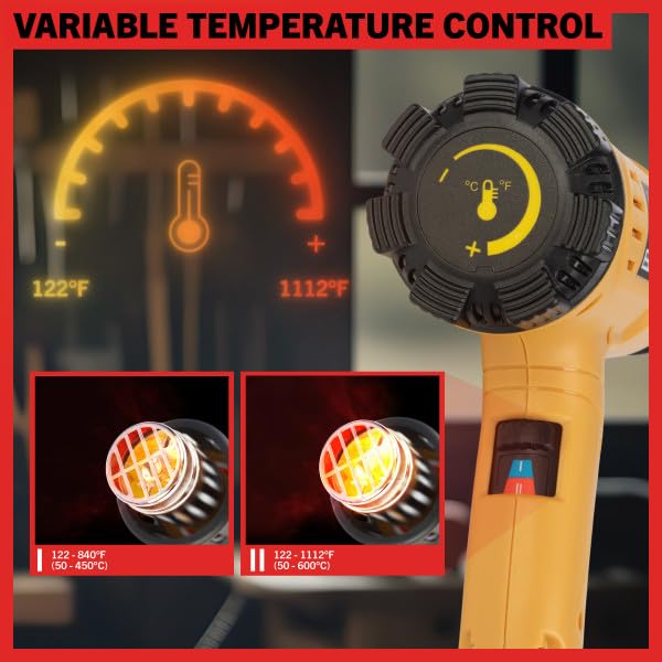 Heat Gun - Dual Temperature Heating Gun with 122-1112°F Range, Overload Protector, and 4 Nozzles for Crafts, Shrink Tube or Paint Removal by Stalwart