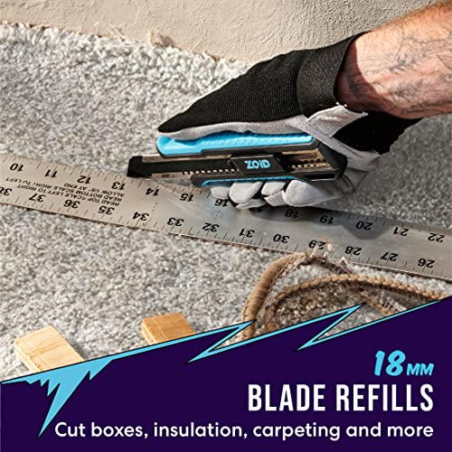 Zoid 18mm Snap Knife Black Blade Refill 5 Pack, Sharp Carbon Steel Snap Blades for at Home and Project Cutting, Blades for Box Cutter, Utility Knife Blades, Storage Case Included