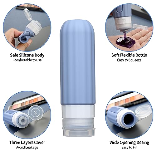 Mrsdry 16 Pack Travel Bottles Set for Toiletries, Leakproof Travel Containers for Toiletries TSA Approved Silicone Travel Accessories Squeezable Refillable 3oz for Shampoo Conditioner Lotion Blue