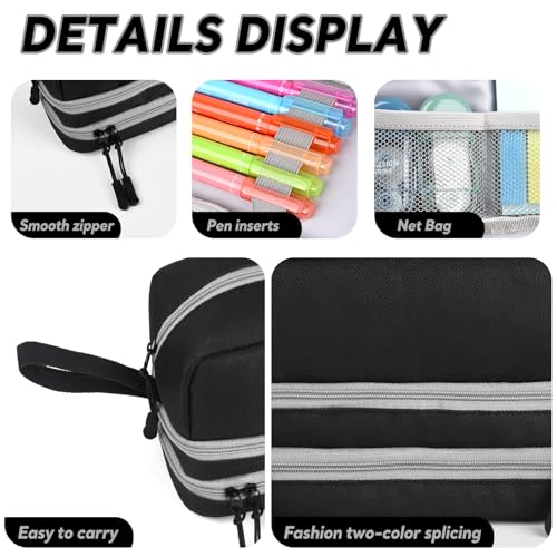 Genteen Large Capacity Pencil Case,Multifunction Pencil Pouch,Pencil Bags with Zipper 3 Compartments Pencil case organizer for Office Adult（Black）