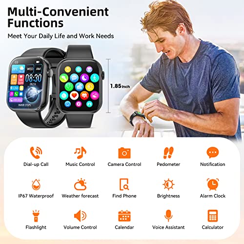 Smart Watch (Answer/Make Calls), 2024 Newest 1.85 Inch Fitness Tracker, Heart Rate/Sleep Monitor/Pedometer/Calories, Multiple Sports Modes, Waterproof Women's Men's Fitness Watch for Android iPhone