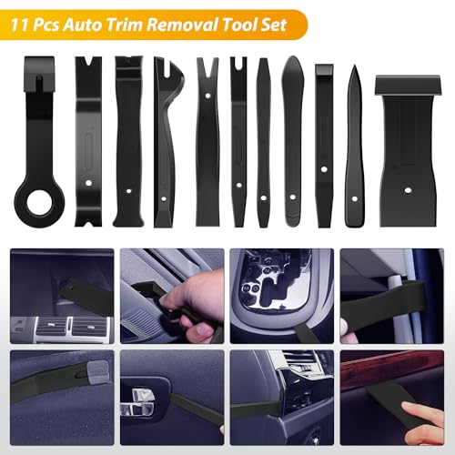 GOOACC 102Pcs Trim Removal Tool, Auto Push Pin Nylon Bumper Retainer Clip Set Fastener Terminal Remover Tool Round Handle Crowbar Kit Car/Radio Panel, Black