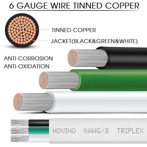 6 Gauge Marine Wire,6 AWG Marine Grade Wire,6/3 Triplex Tinned Copper Boat Cable,6 Gauge Oxygen-Free Copper Cable for Automotive RV Boat Speakers Solar Outdoors - 10ft