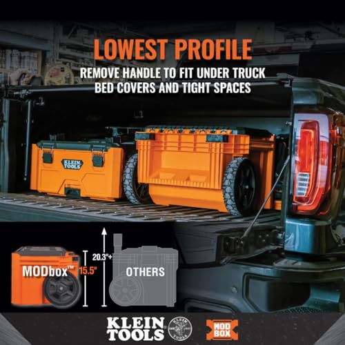 Klein Tools 54802MB MODbox Rolling Tool Box, Heavy Duty Portable Tool Organizer with Side Mounting, 10-Inch Rubber Wheels, Removable Handle, Deep Stackable Set