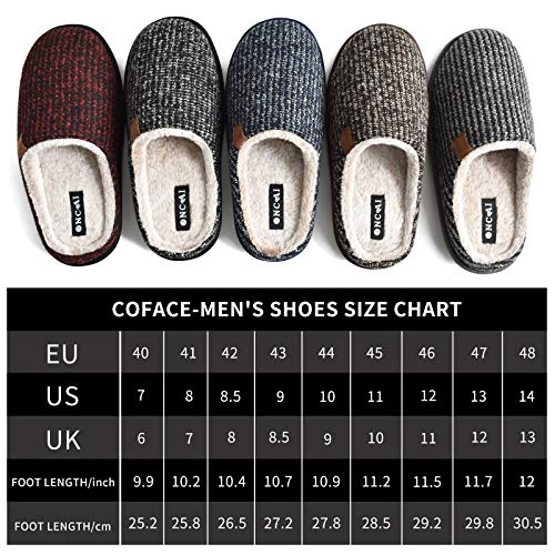 ONCAI Mens Fadeblue Knit Stripes Cozy Memory Foam Scuff Slippers Slip On Warm House Shoes Indoor/Outdoor With Best Arch Surpport Size 8