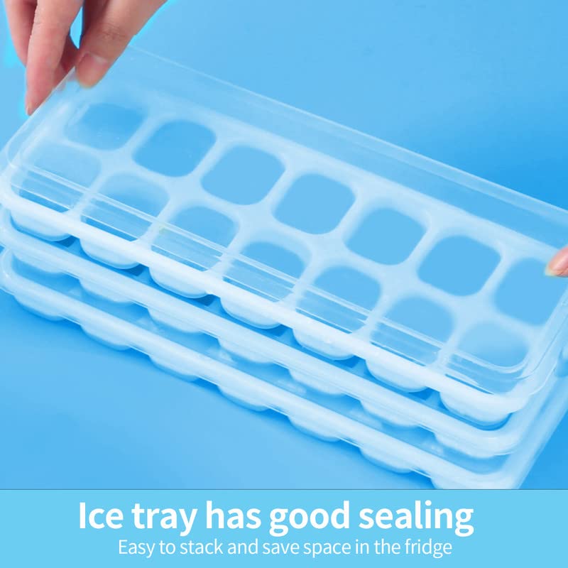 VEHHE Ice Cube Molds silicone, Ice Cube Trays with Lid, Square Ice Cube Molds, Square Silicone Ice Cube Trays with Removable Lid, Flexible 14-Ice Cube Trays for Cocktail, Freezer (Blue)