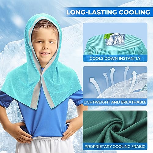 Sukeen Mini Cooling Towels for Neck and Face, Cooling Hoodie Towels for Kids, Lightweight Soft Breathable Cooling Hooded Towel Kids for Sports, Exercise, School and More Activities, Macaron Blue