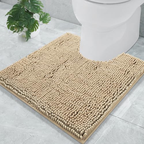 Smiry Chenille U-Shaped Toilet Bathroom Rugs, Soft Absorbent Non-Slip Contoured Rugs, Machine Washable Contour Bath Mats for Bathroom Toilet (24"x20", Yellow)