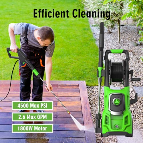 Electric Pressure Washer, Hsoipn 4500 Max PSI, 2.6 GPM Power Washer Machine with Hose Reel,4 Quick Connect Nozzles, Foam Cannon, for Cars, Patios, and Floor Cleaning