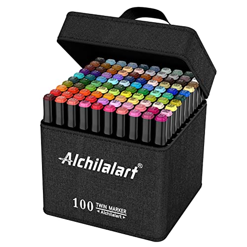 alchilalart Alcohol markers, 100 Colors Alcohol Based Markers, Alcohol Markers Set, Dual Tip Alcohol Sketching Drawing Markers Animation for Adults Kids