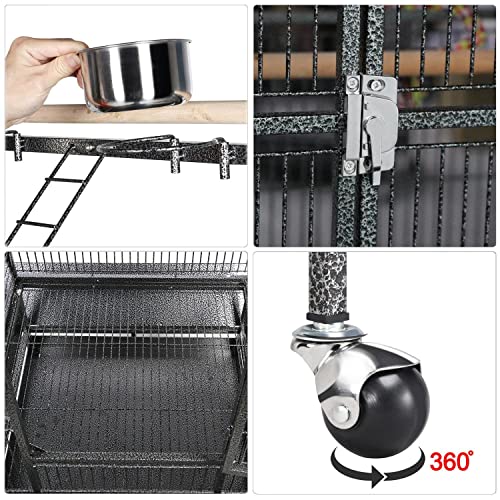 Yaheetech 69-inch Wrought Iron Rolling Large Parrot Bird Cage for African Grey Small Quaker Amazon Cockatiel Sun Parakeet Green Cheek Conure Dove Lovebird Budgie Play Top with Stand