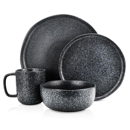 Stone Lain Tom Stoneware 32-Piece Reactive Glaze Dinnerware Set, Plates and Bowls Set, Microwave and Dishwasher Safe Dish Set for 8, Tom Olive