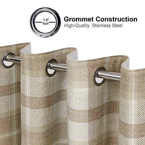 always4u 100% Blackout Plaid Curtains for Bedroom Living Room Woolen Look Sage Green Tartan Grommet Thermal 2 Panels 45 * 95 Sage Green