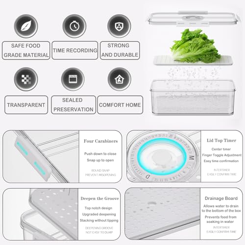 Bread Box for Kitchen Counter Airtight with Bread Bag & Tongs, Bread Storage Container with Time Recording Lid for Homemade Bread, Bread Keeper for Loaf, Toast, Bagel, Donut, Bread Saver Holder (Grey)