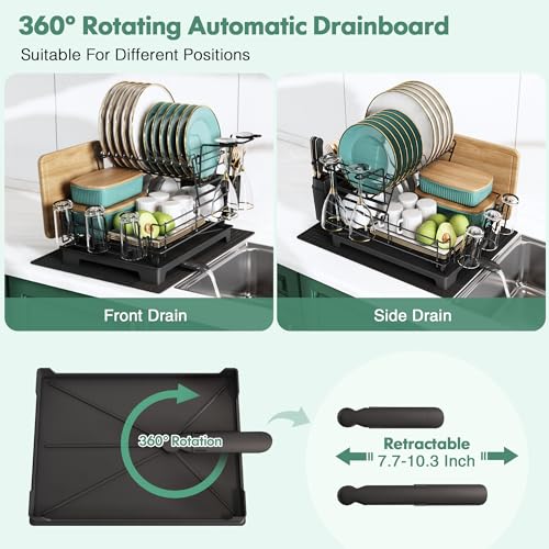 MAJALiS White Dish Drying Rack with Drainboard Set, Two Tier Large Dish Drainers with Drainage, Stainless Steel Dish Dryer Rack for Sink and Counter