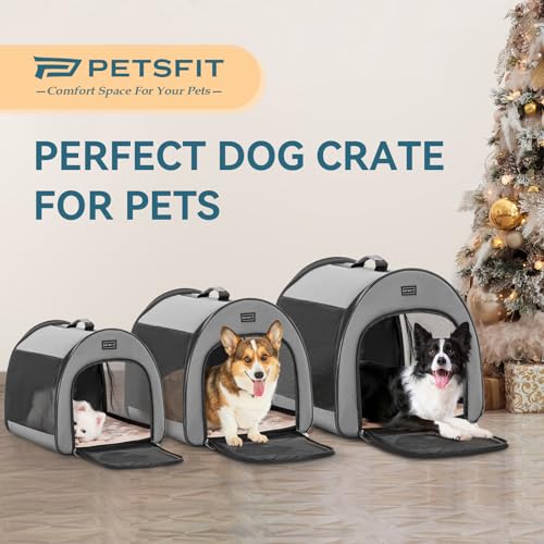 Petsfit Soft Travel Dog Crate, Arch Design Escape Proof Collapsible& Portable Soft Sided Dog Kennel for Small Dog,19.5 inch,Grey