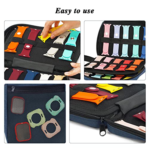 PACMAXI 20 Watch Bands Storage Carrying Case Compatible with Watches,Expandable Watch Band Holder Stores 20 Watch Bands Fit for Most Sizes of Watch Straps,Organizer for Watch Bands, Bag Only (Blue)