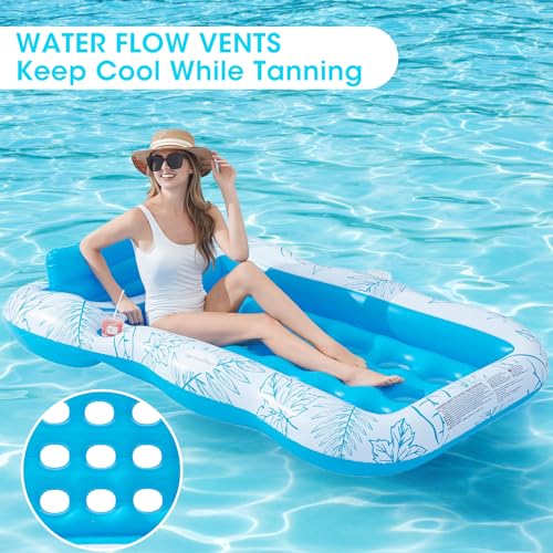 Inflatable Pool Float Lounge for Adults, BAIAI Large Pool Floaties Rafts for Adults with Headrest Drink Holder Sun Tanning Floats for Swimming Pool with Holes Lake Float Summer Beach Pool Party