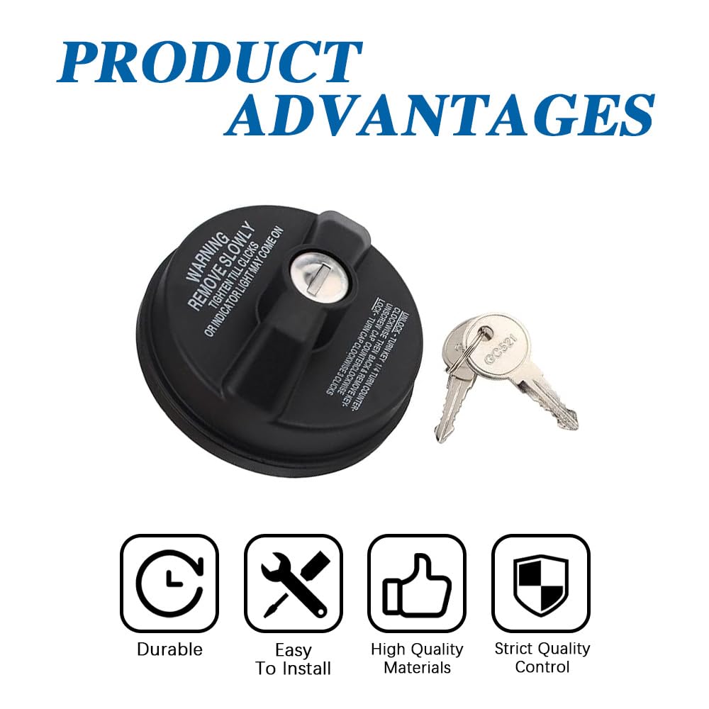 Fuel Tank Filler Cap, Locking Gas Cap, Fuel Cap with Key, Locking Fuel Tank Cap, Car Accessories Gas Tank Cap Replacement for Toyota Camry Tacoma 4Runner Avalon, Replaces #77300-47020, 10504