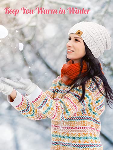 6 Pcs Women Winter Beanie Hat Gloves Set 3 Pcs Warm Knitted Hats and 3 Pairs Touchscreen Gloves Women Lady Cold Winter Gifts(Black, Gray, White)